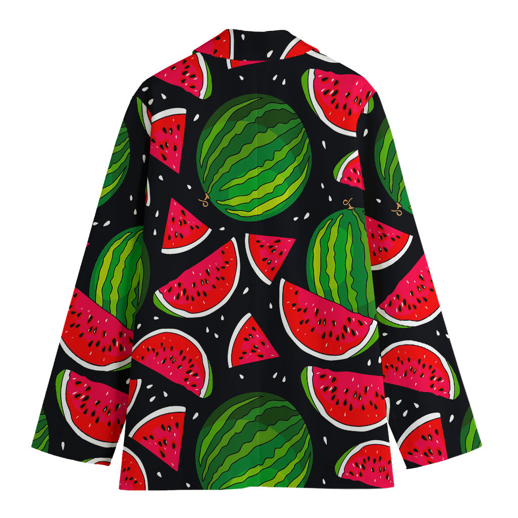 Black Watermelon Pieces Pattern Print Women's Cotton Blazer