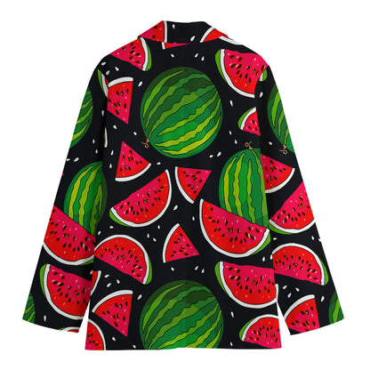 Black Watermelon Pieces Pattern Print Women's Cotton Blazer