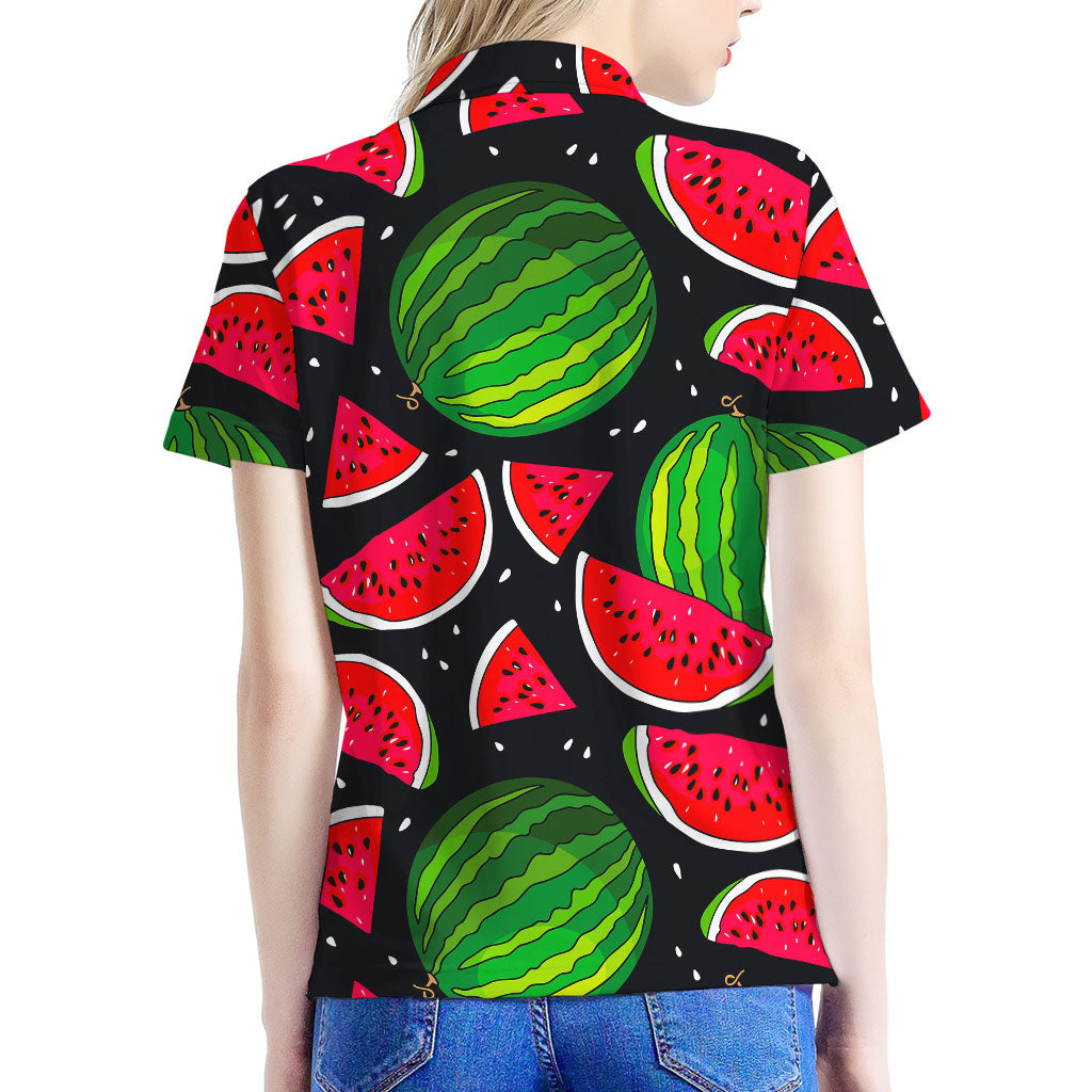 Black Watermelon Pieces Pattern Print Women's Polo Shirt