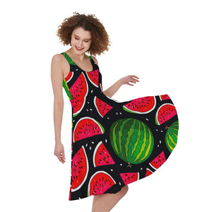 Black Watermelon Pieces Pattern Print Women's Sleeveless Dress