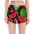 Black Watermelon Pieces Pattern Print Women's Split Running Shorts