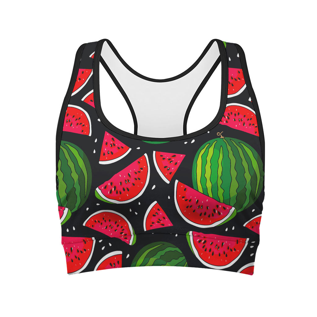 Black Watermelon Pieces Pattern Print Women's Sports Bra
