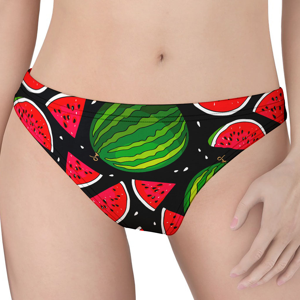 Black Watermelon Pieces Pattern Print Women's Thong