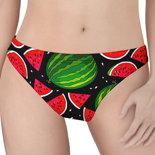 Black Watermelon Pieces Pattern Print Women's Thong