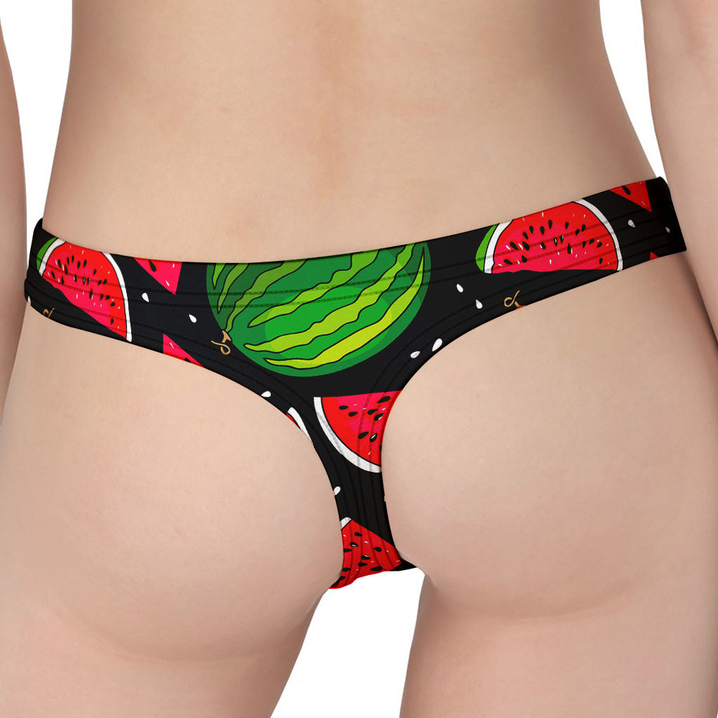 Black Watermelon Pieces Pattern Print Women's Thong