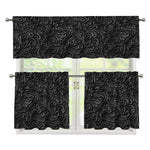 Black Western Damask Floral Print 3 Piece Kitchen Curtains