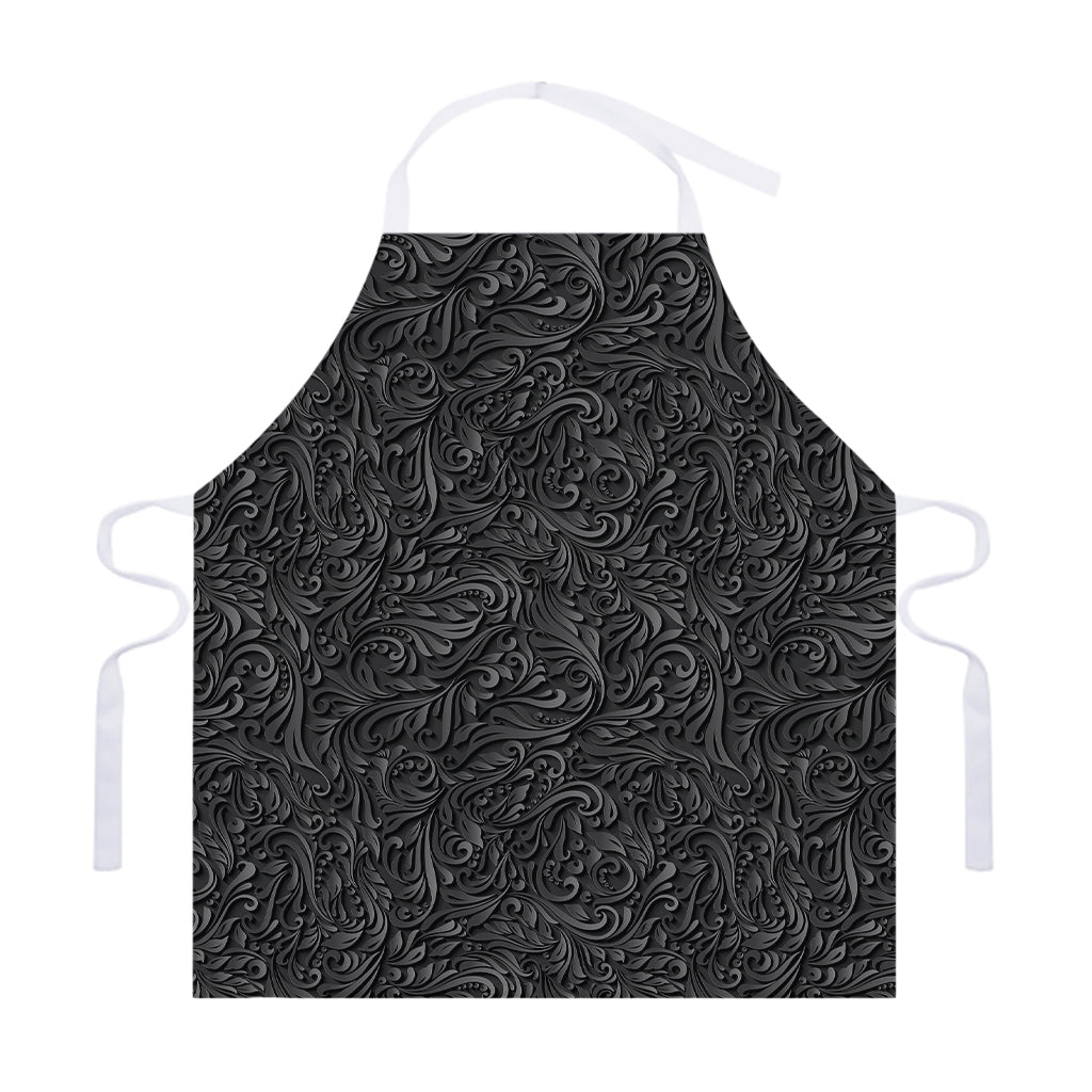 Black Western Damask Floral Print Adjustable Apron