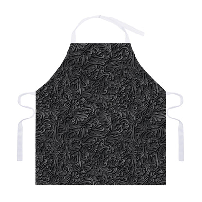 Black Western Damask Floral Print Adjustable Apron