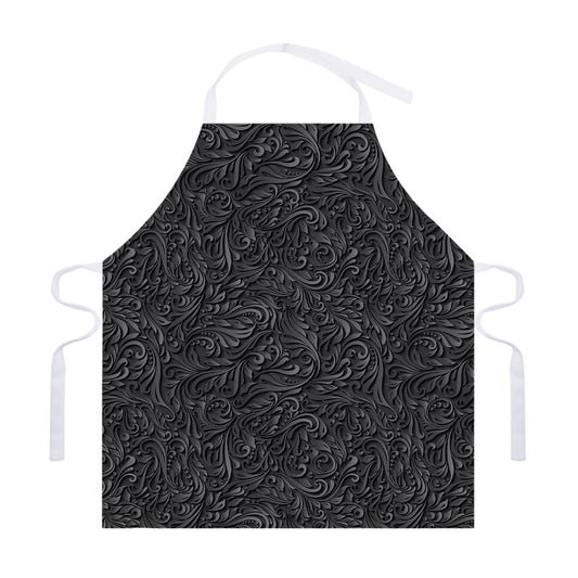 Black Western Damask Floral Print Adjustable Apron