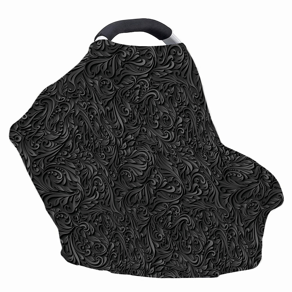Black Western Damask Floral Print Baby Seat Cover