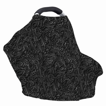 Black Western Damask Floral Print Baby Seat Cover