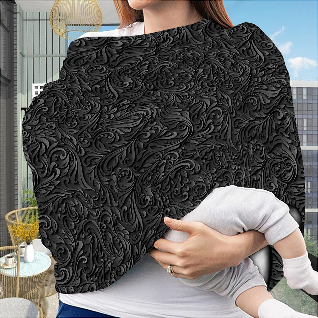 Black Western Damask Floral Print Baby Seat Cover