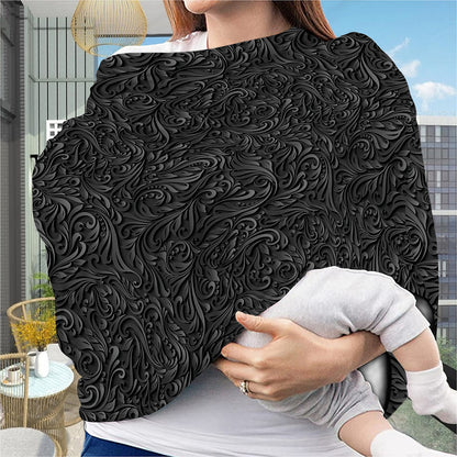 Black Western Damask Floral Print Baby Seat Cover