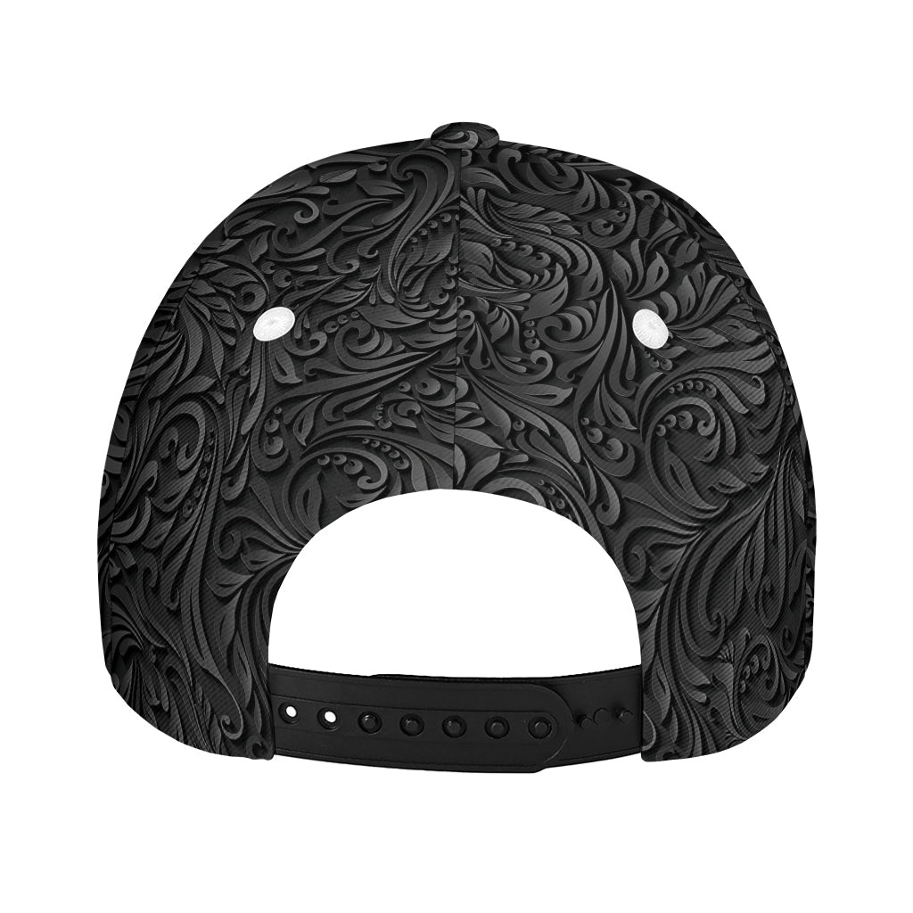 Black Western Damask Floral Print Baseball Cap