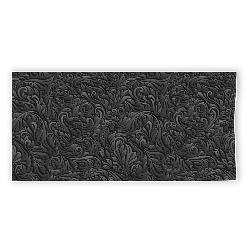 Black Western Damask Floral Print Beach Towel