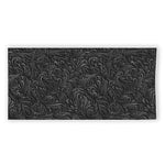 Black Western Damask Floral Print Beach Towel