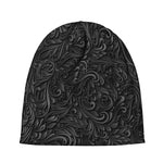 Black Western Damask Floral Print Beanie