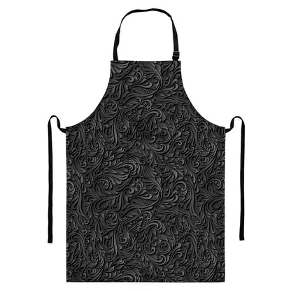 Black Western Damask Floral Print Bib Apron With Pocket