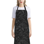 Black Western Damask Floral Print Bib Apron With Pocket