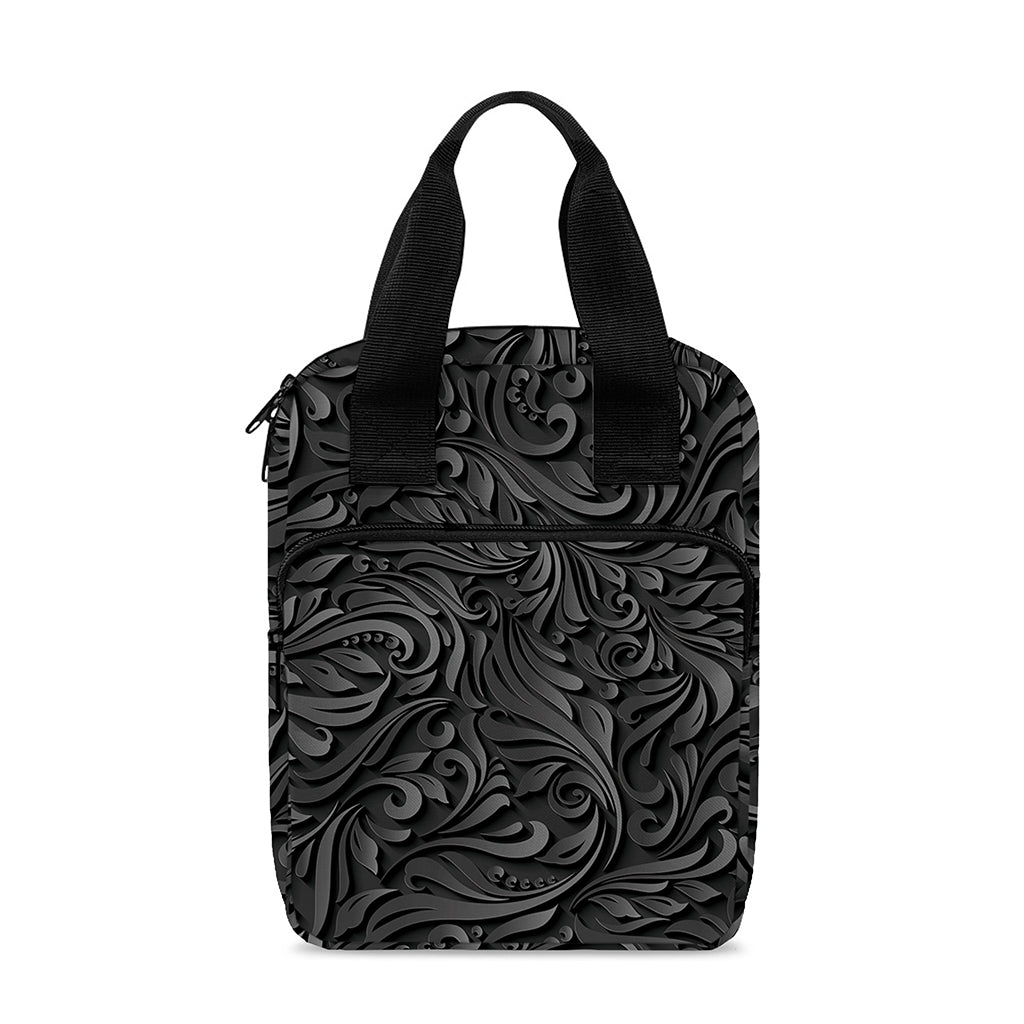 Black Western Damask Floral Print Bible Tote Bag