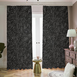 Black Western Damask Floral Print Blackout Pencil Pleat Curtains