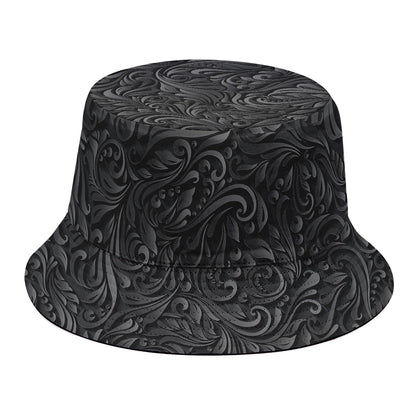 Black Western Damask Floral Print Bucket Hat