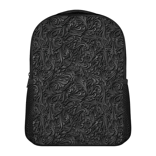 Black Western Damask Floral Print Casual Backpack