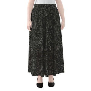 Black Western Damask Floral Print Chiffon Maxi Skirt