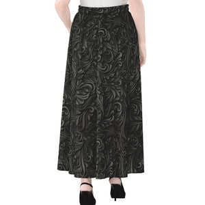 Black Western Damask Floral Print Chiffon Maxi Skirt