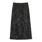 Black Western Damask Floral Print Cotton Front Slit Maxi Skirt