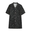 Black Western Damask Floral Print Cotton Hawaiian Shirt