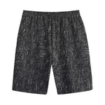 Black Western Damask Floral Print Cotton Shorts