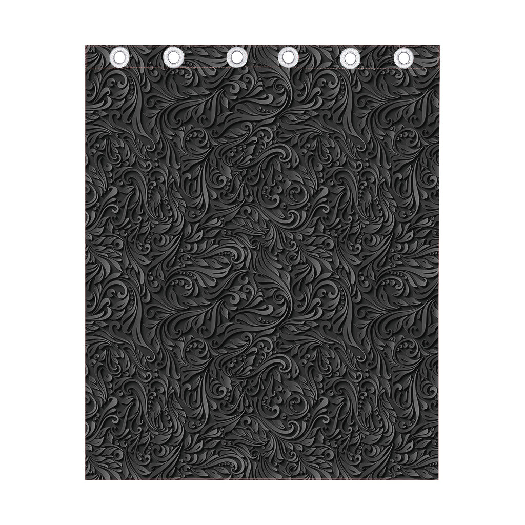 Black Western Damask Floral Print Curtain