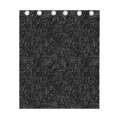 Black Western Damask Floral Print Curtain