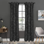 Black Western Damask Floral Print Curtain