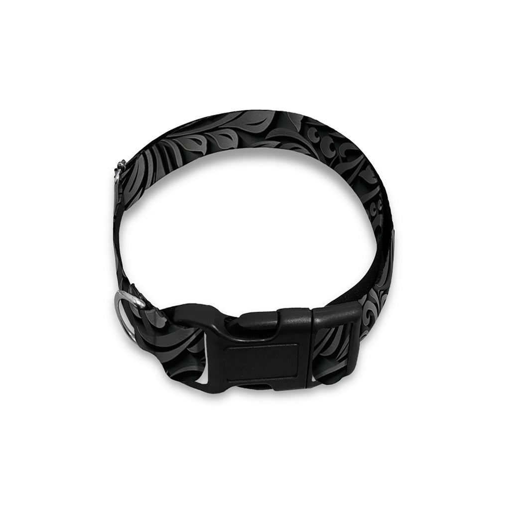 Black Western Damask Floral Print Dog Collar