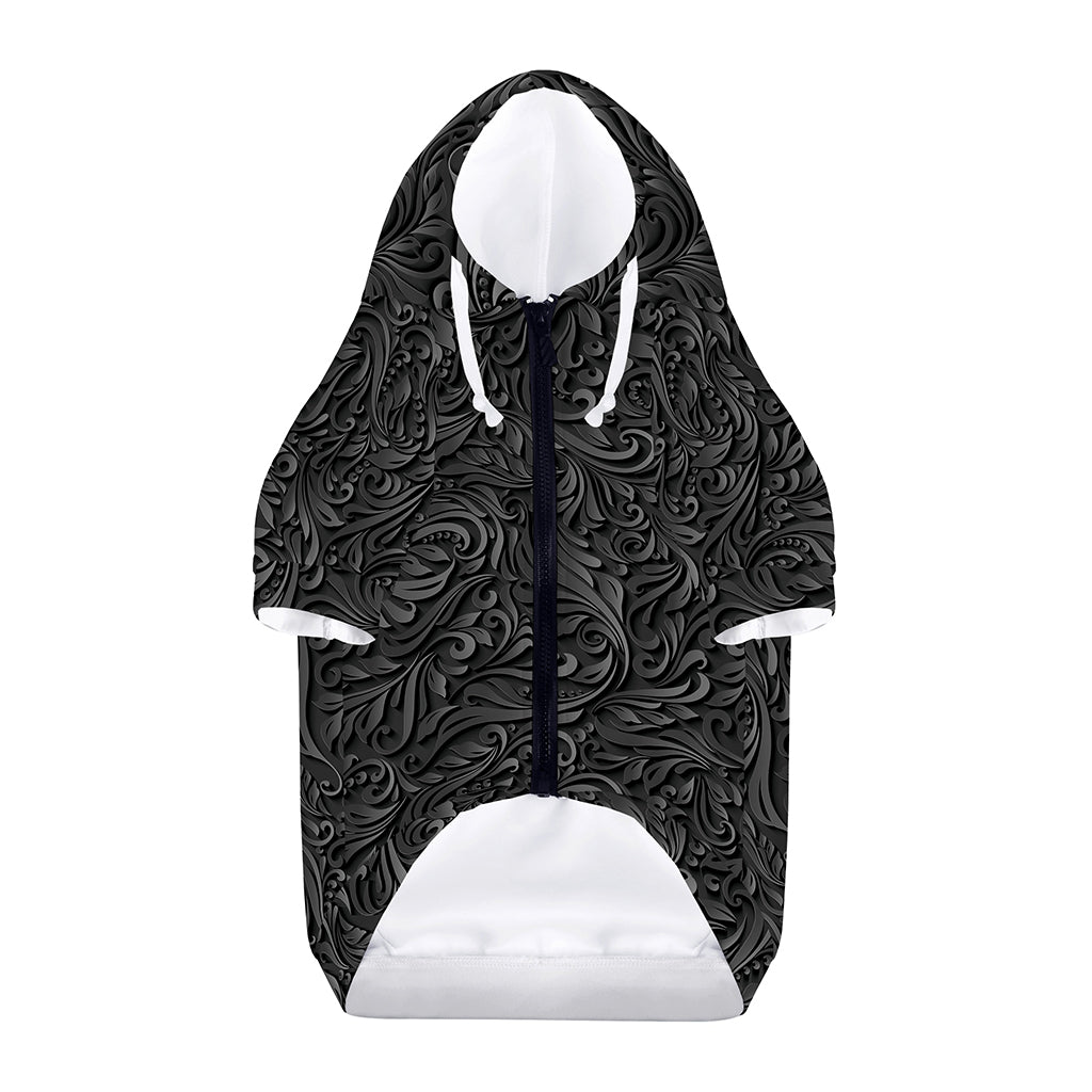 Black Western Damask Floral Print Dog Zip Up Hoodie