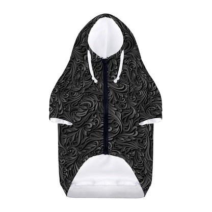 Black Western Damask Floral Print Dog Zip Up Hoodie