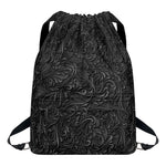 Black Western Damask Floral Print Drawstring Backpack
