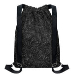 Black Western Damask Floral Print Drawstring Backpack