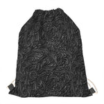 Black Western Damask Floral Print Drawstring Bag