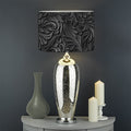 Black Western Damask Floral Print Drum Lamp Shade