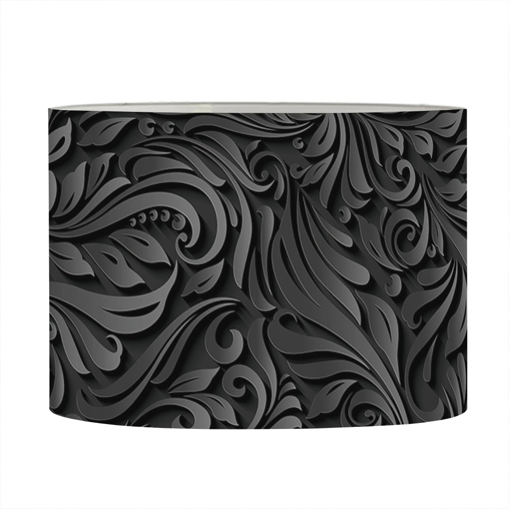 Black Western Damask Floral Print Drum Lamp Shade