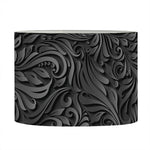 Black Western Damask Floral Print Drum Lamp Shade