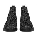 Black Western Damask Floral Print Flat Ankle Boots