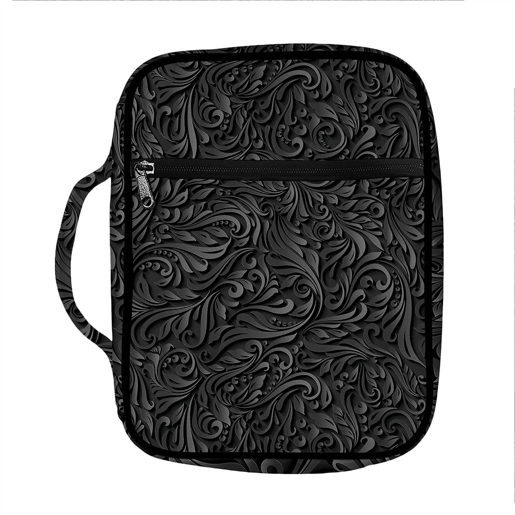 Black Western Damask Floral Print Front Pocket Bible Bag