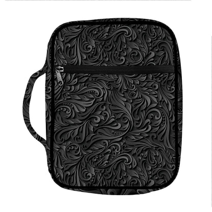 Black Western Damask Floral Print Front Pocket Bible Bag