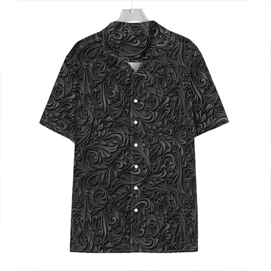 Black Western Damask Floral Print Hawaiian Shirt