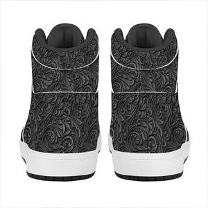 Black Western Damask Floral Print High Top Leather Sneakers