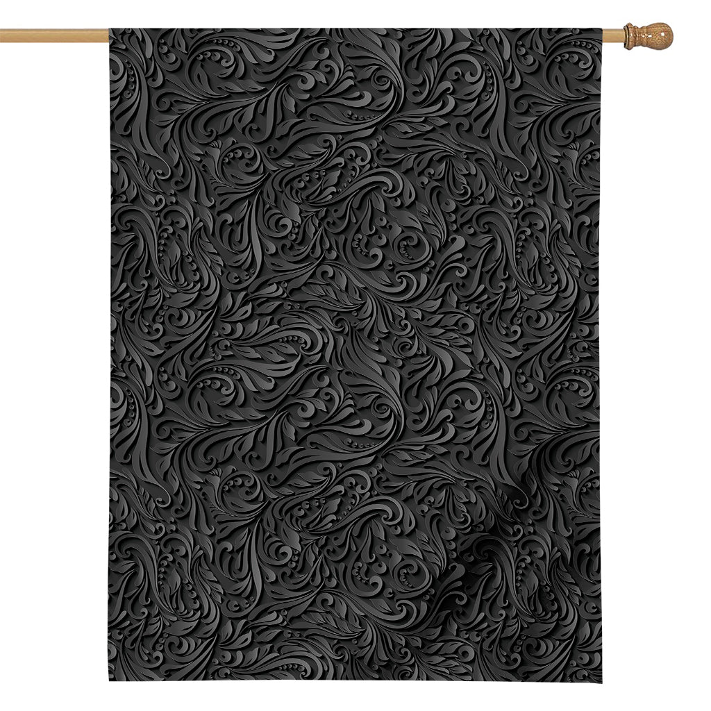 Black Western Damask Floral Print House Flag